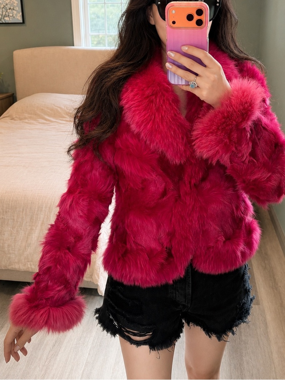 Vintage Y2K Hot Girl Pink Fox Fur Cropped Jacket